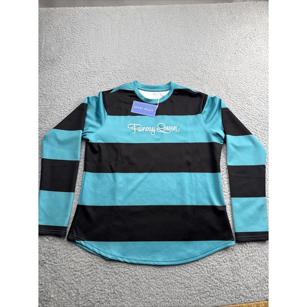 Sport Haley Golf Shirt Women Large Peacock Blue New Fairway Queen Striped Top